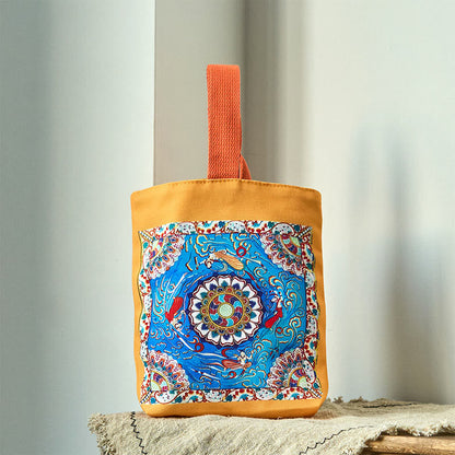 Buddhist Blessing Dunhuang Flying Apsaras Lotus Buddha Statues Canvas Handbag