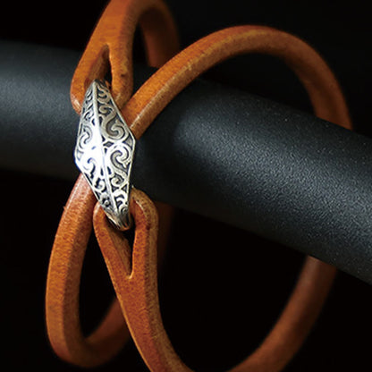 Buddhist Blessing 925 Sterling Silver Leather Multi-turn Protection Bracelet