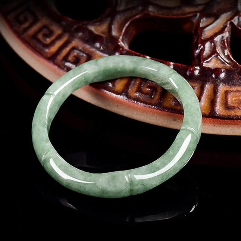 Buddhist Blessing Natural Bamboo Design Jade Abundance Ring