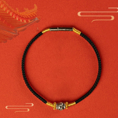 Buddhist Blessing Red String Black String Six True Words 925 Sterling Silver Peace Bracelet