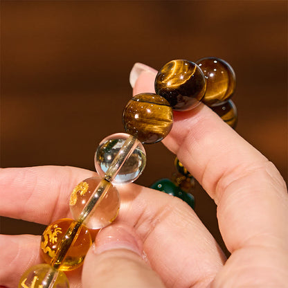 Buddhist Blessing Chinese Zodiac Tiger Eye White Crystal Courage Bracelet