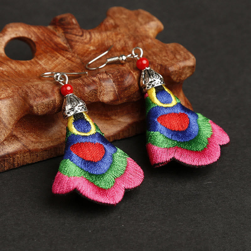 Buddhist Blessing Handmade Colorful Yi Embroidery Harmony Earrings