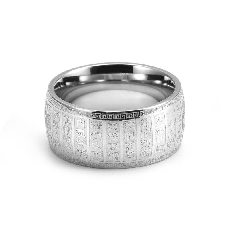 Buddhist Blessing Chinese Characters Engraved Pattern Titanium Steel Balance Ring