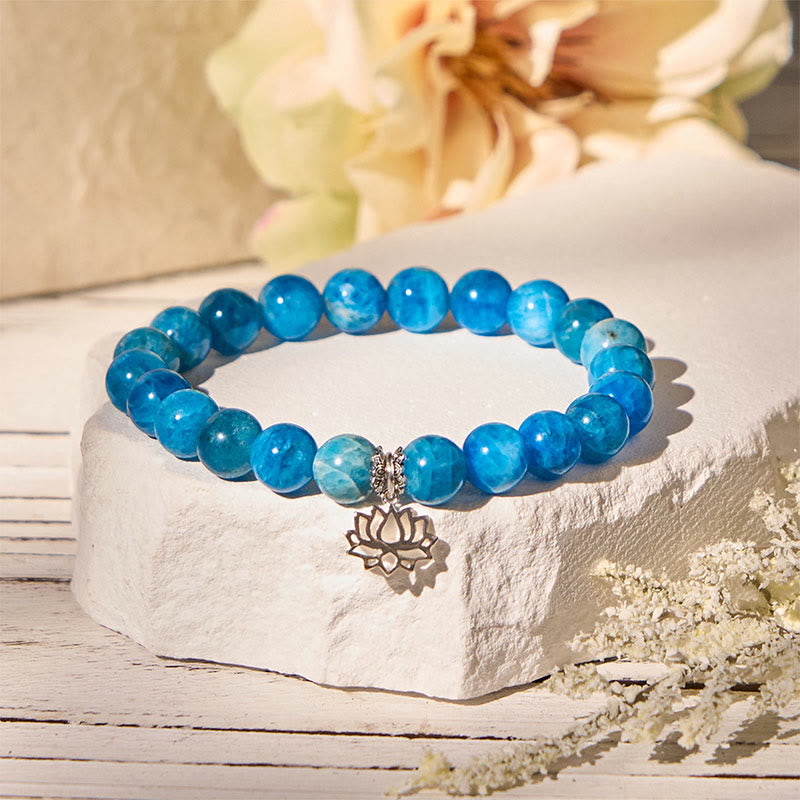 Buddhist Blessing 925 Sterling Silver Lotus Natural Apatite Creativity Bracelet