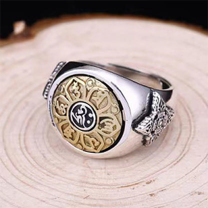 Buddhist Blessing Tibetan Om Mani Padme Hum Vajra Pattern Copper Focus Rotatable Ring