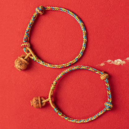 Buddhist Blessing Peach Wood Fu Character Safe And Well Wealth Bracelet