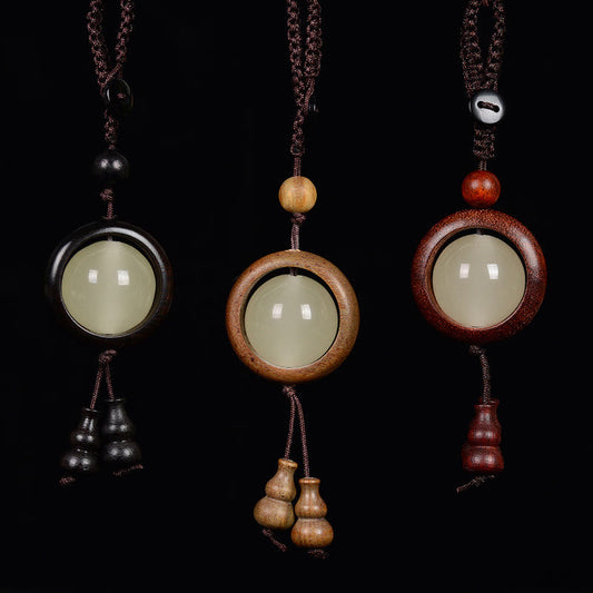 Buddhist Blessing Red Sandalwood Ebony Wood Green Sandalwood Luminous Lucky Bead Gourd Peace Key Chain