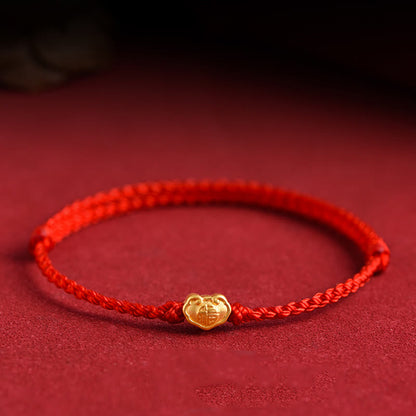 Buddhist Blessing 999 Gold Chinese Lock Charm Fu Character Protection Handmade Rope Bracelet