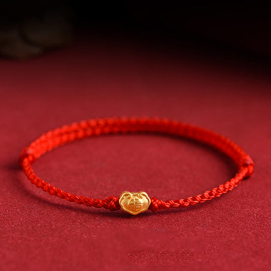Buddhist Blessing 999 Gold Chinese Lock Charm Fu Character Protection Handmade Rope Bracelet