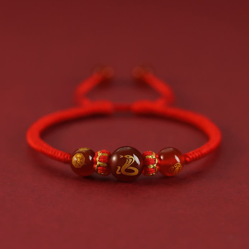 Buddhist Blessing Handmade Red Agate Chinese Zodiac Red String Braided Protection Bracelet