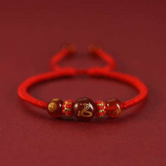 Buddhist Blessing Handmade Red Agate Chinese Zodiac Red String Braided Protection Bracelet