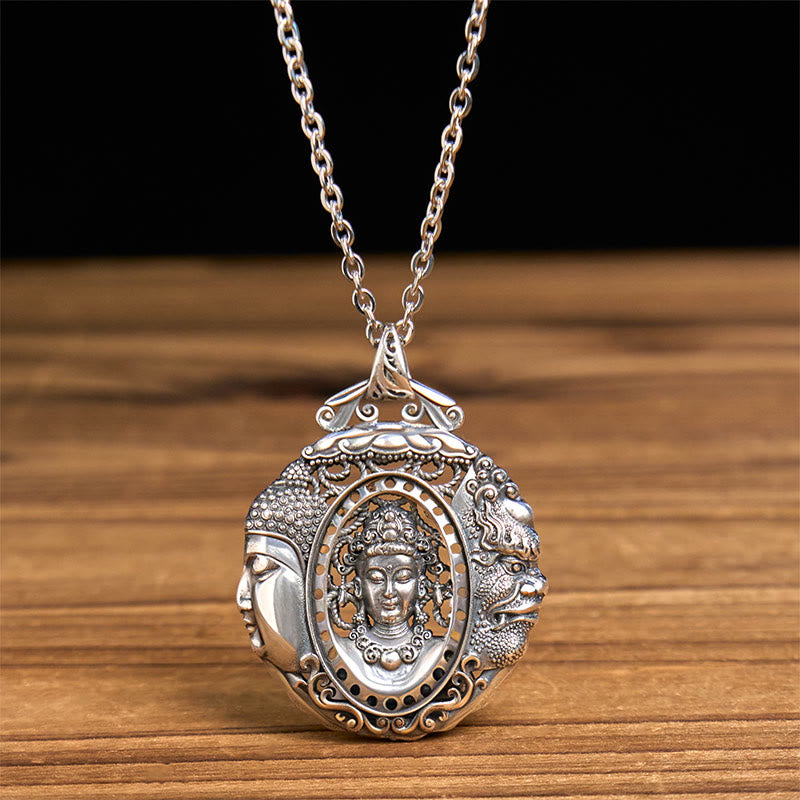 Buddhist Blessing Copper Buddha Devil Pattern Serenity Pendant Necklace