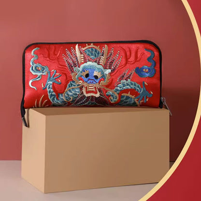 Buddhist Blessing Mythical Beast Phoenix Dragon Qilin Su Embroidery Ticket Folder Storage Journey Shopping Purse Handbag