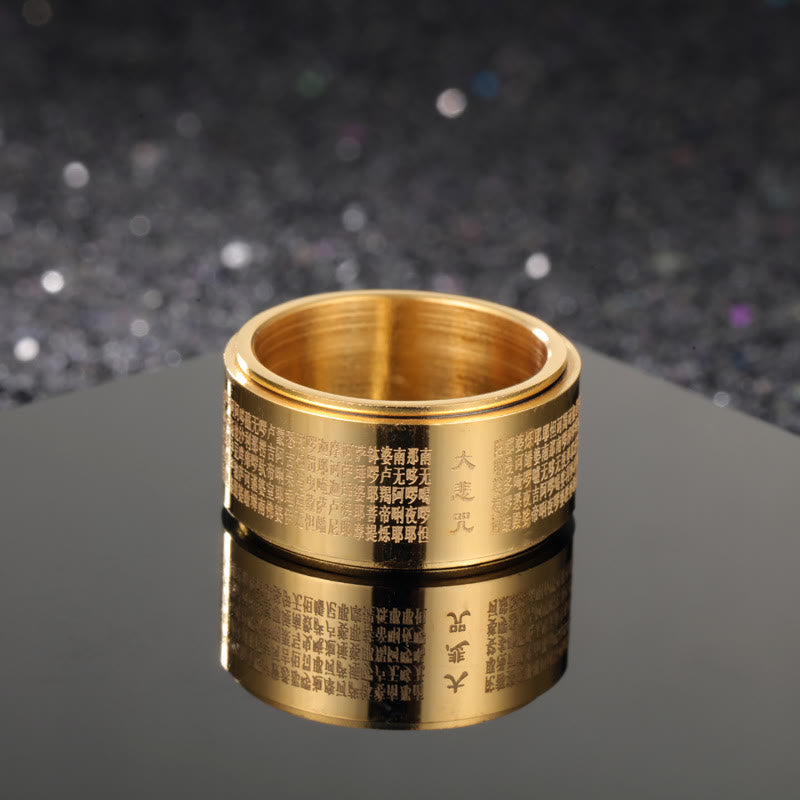Buddhist Blessing Great Compassion Mantra Carved Titanium Steel Strengthen Rotatable Ring