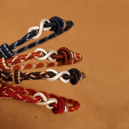 Buddhist Blessing Handmade 999 Sterling Silver Endless Knot Infinity Symbol Luck Rope Bracelet