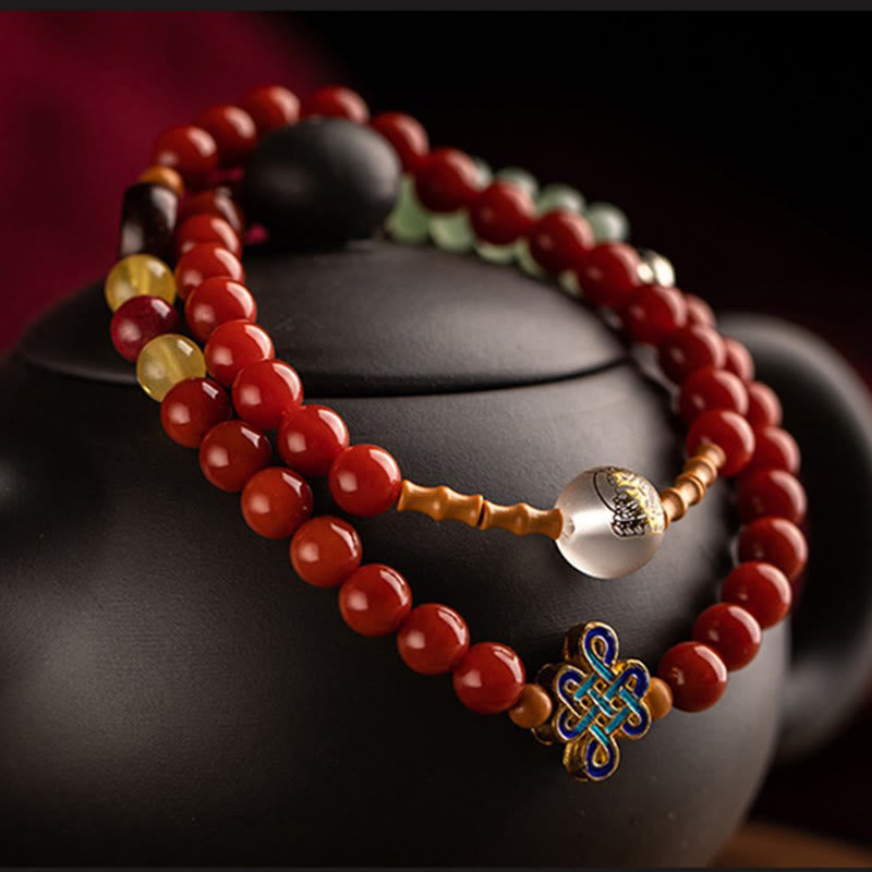 Buddhist Blessing Chinese Zodiac Natal Buddha Red Agate Small Leaf Red Sandalwood Cinnabar Amulet Blessing Double Wrap Bracelet