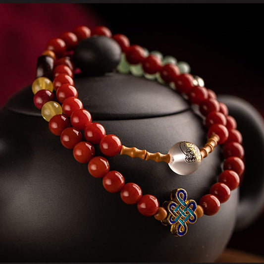Buddhist Blessing Chinese Zodiac Natal Buddha Red Agate Small Leaf Red Sandalwood Cinnabar Amulet Blessing Double Wrap Bracelet