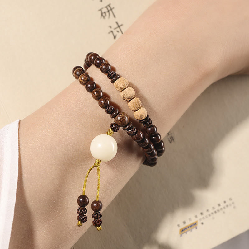 Buddhist Blessing Sandalwood Small Leaf Red Sandalwood Bodhi Seed Purification Double Wrap Bracelet