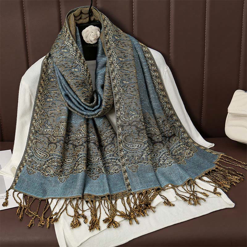 Buddhist Blessing Tibetan Cashew Jacquard Colorful Flower Print Tassels Shawl Fall Winter Soft Warm Scarf Wrap