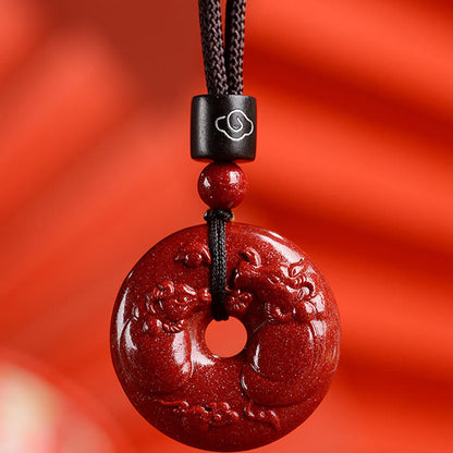 Buddhist Blessing Chinese Zodiac Cinnabar Peace Buckle Calm Necklace Pendant