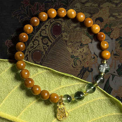 Buddhist Blessing Green Phantom Citrine Rutilated Quartz Super Seven Crystal Confidence Bracelet