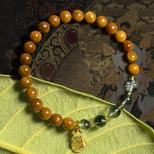 Buddhist Blessing Green Phantom Citrine Rutilated Quartz Super Seven Crystal Confidence Bracelet