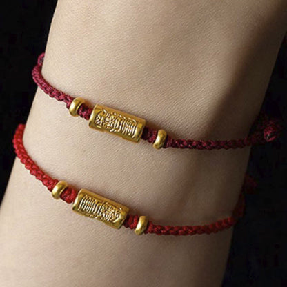 Buddhist Blessing 999 Gold Good Luck Amulet Carved Design Handmade Strength Braided Rope Bracelet