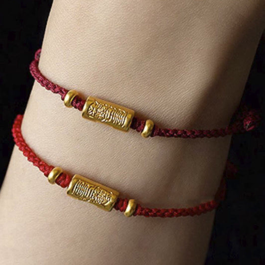 Buddhist Blessing 999 Gold Good Luck Amulet Carved Design Handmade Strength Braided Rope Bracelet
