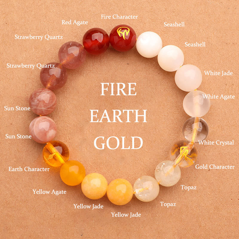Buddhist Blessing Five Elements Various Agate Crystal Sun Stone Wisdom Bracelet