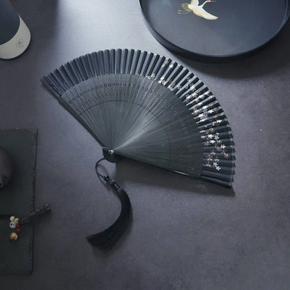 Buddhist Blessing Flower Rabbit Spray Painting Handheld Cotton Linen Fabric Bamboo Folding Fan