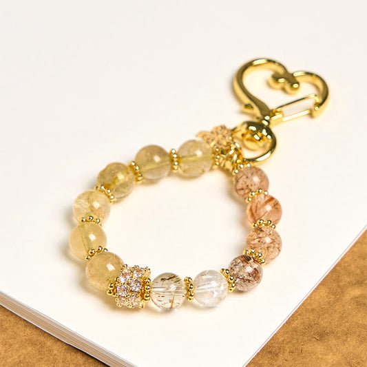 Buddhist Blessing Golden Rutilated Quartz Auspiciousness Key Chain Hanging Decoration