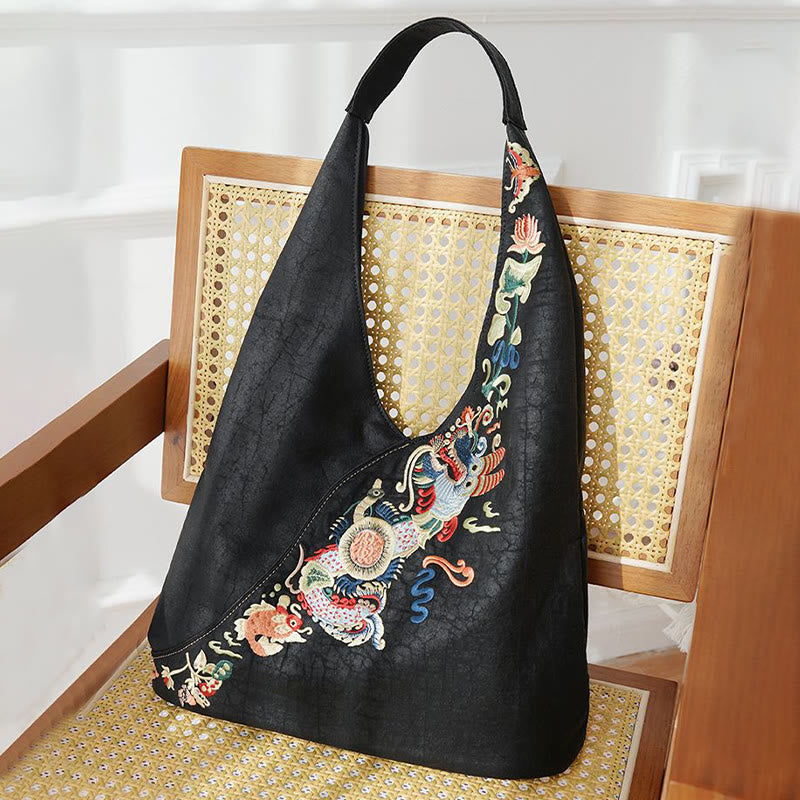 Buddhist Blessing Fish Flower Phoenix Embroidery Xiangyunsha Silk Shoulder Bag