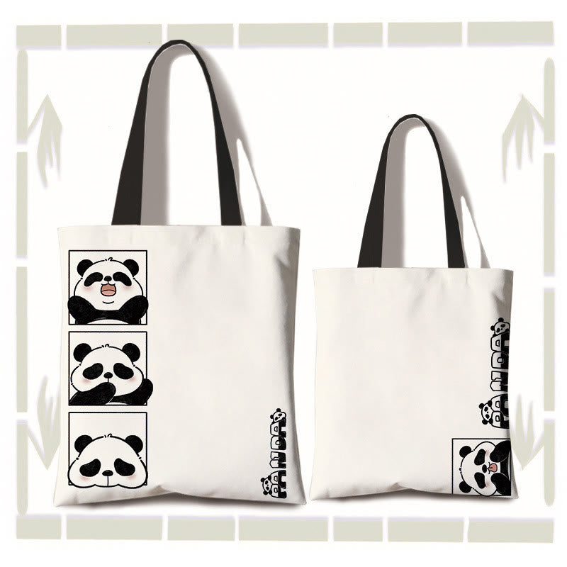 Buddhist Blessing Large Capacity Handmade Canvas Cute Panda Commuter Shoulder Bag Shopping Bag