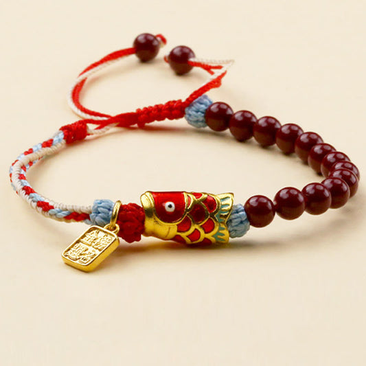 Buddhist Blessing Cinnabar Beads Lucky Koi Fish Blessing Bracelet