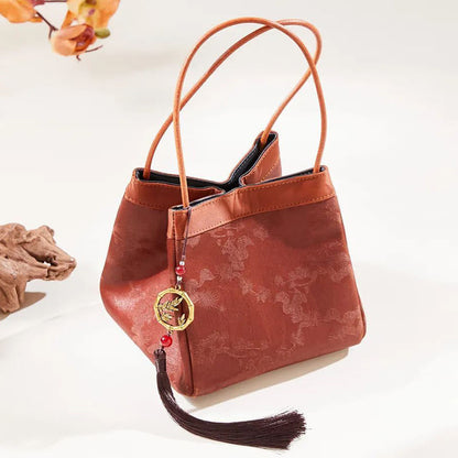 Buddhist Blessing Bamboo Branches Bead Pendant Tassel Xiangyunsha Silk Shoulder Bag Hangbags