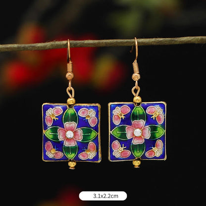 Buddhist Blessing Lotus Butterfly Flower Alloy Copper Enlightenment Drop Earrings
