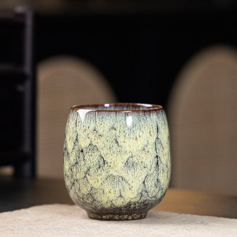 Buddhist Blessing Handmade Small Chinese Jianzhan Kiln Change Ceramic Teacup Kung Fu Tea Cup 150ml