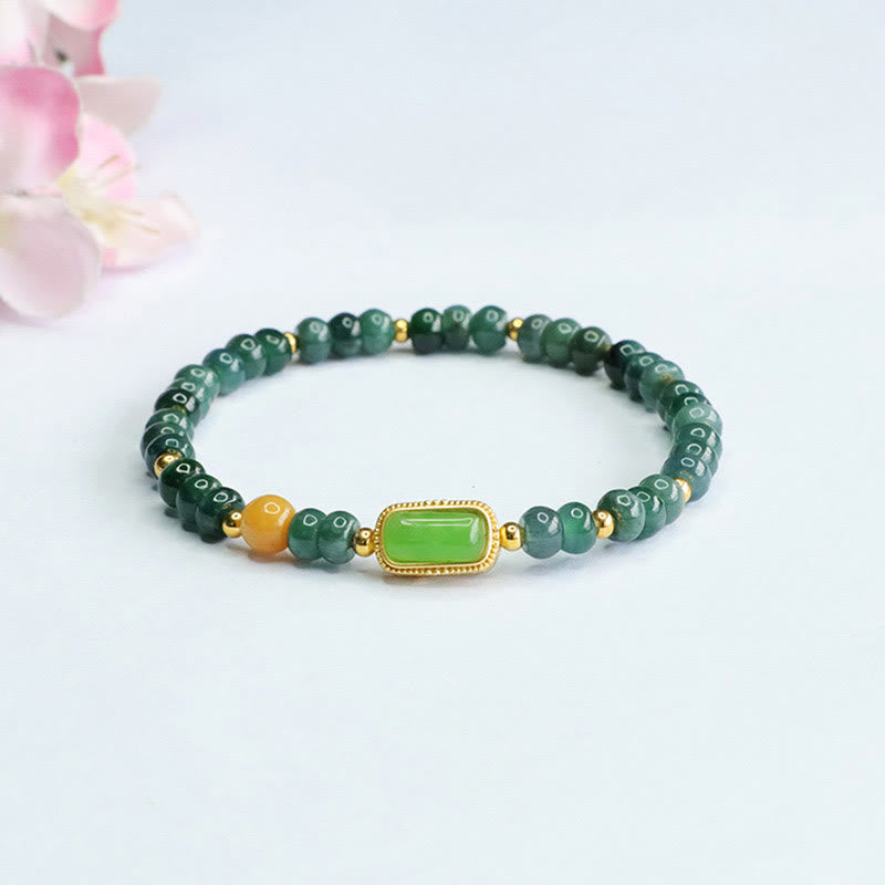 Buddhist Blessing Natural Green Jade Topaz Luck Bracelet