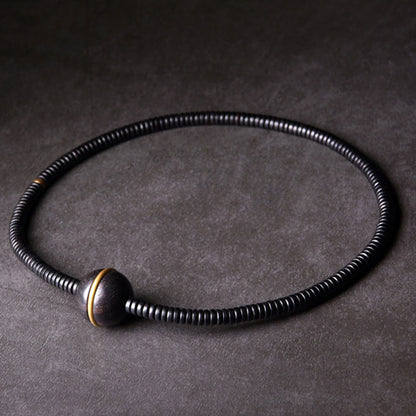Buddhist Blessing Ebony Wood Copper Brass Balance Ball Cuboid Double Wrap Bracelet Necklace