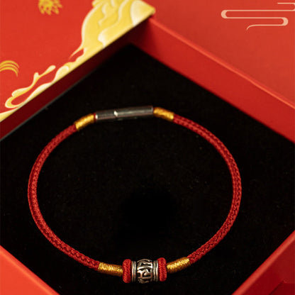 Buddhist Blessing Red String Black String Six True Words 925 Sterling Silver Peace Bracelet