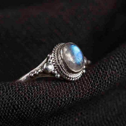 Buddhist Blessing 925 Sterling Silver Natural Moonstone Positive Ring