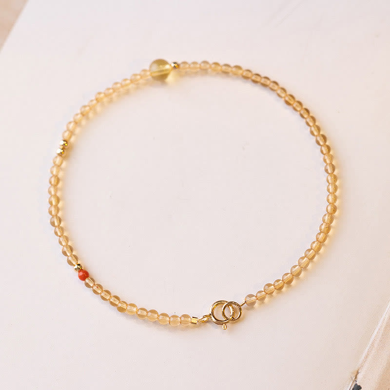 Buddhist Blessing 2mm Ultra-thin Citrine 14K Gold Plated Copper Beads Protection Bracelet