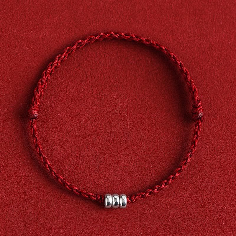 Buddhist Blessing 925 Sterling Silver Beads Protection Luck Braided Bracelet Anklet