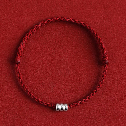 Buddhist Blessing 925 Sterling Silver Beads Protection Luck Braided Bracelet Anklet