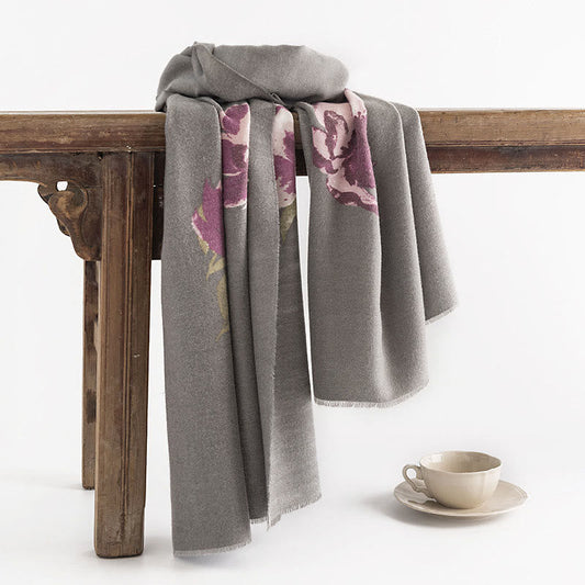 Buddhist Blessing Tibetan Purple Flowers Print Pattern Design Shawl Fall Winter Warm Travel Scarf Wrap