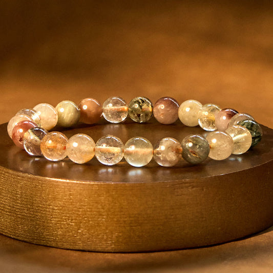 Buddhist Blessing Natural Multicolored Rutilated Quartz Spiritual Growth Bracelet