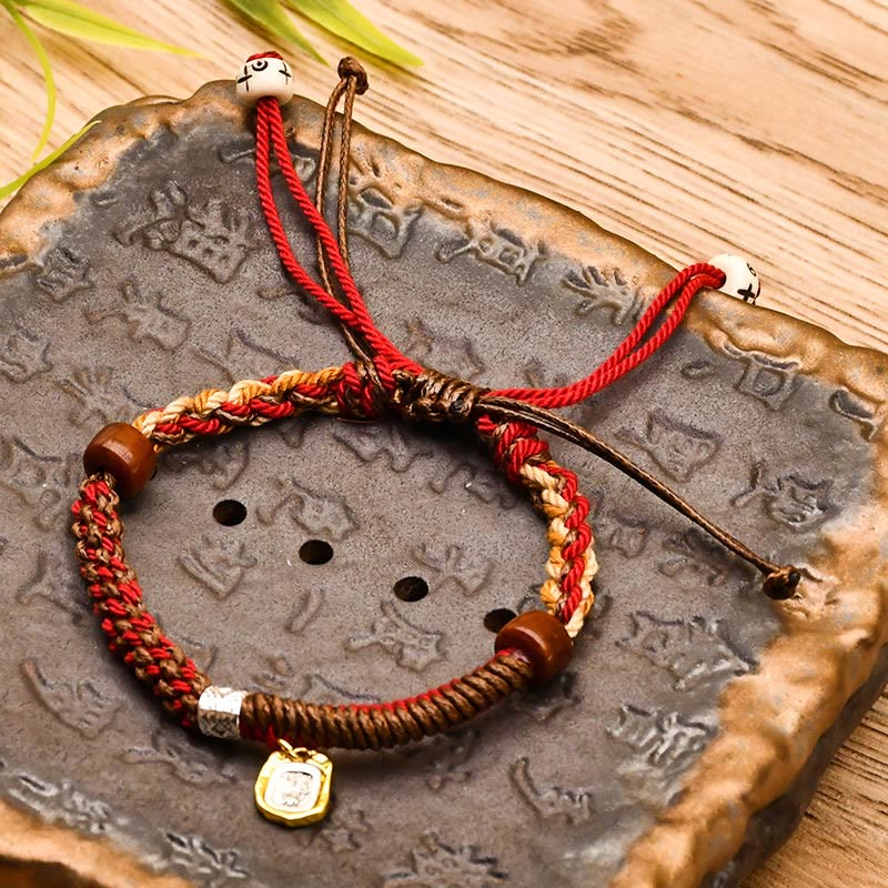 Buddhist Blessing Handmade Tibetan Zakiram Goddess Of Wealth Wood Protection Braided Bracelet