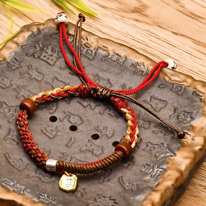 Buddhist Blessing Handmade Tibetan Zakiram Goddess Of Wealth Wood Protection Braided Bracelet