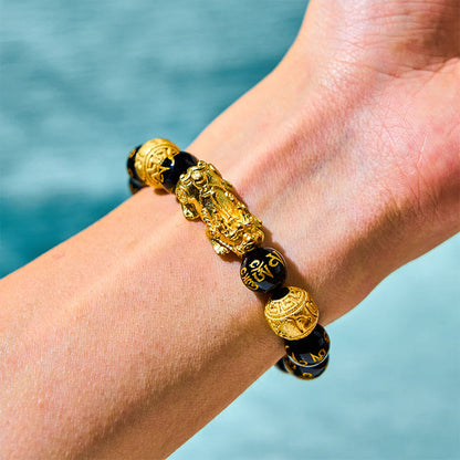 Buddhist Blessing FengShui PiXiu Obsidian Wealth Bracelet