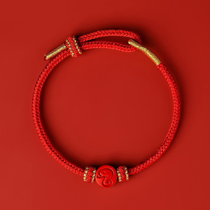 Buddhist Blessing Chinese Zodiac Red String Eight Thread Peace Knot Cinnabar Protection Luck Bracelet
